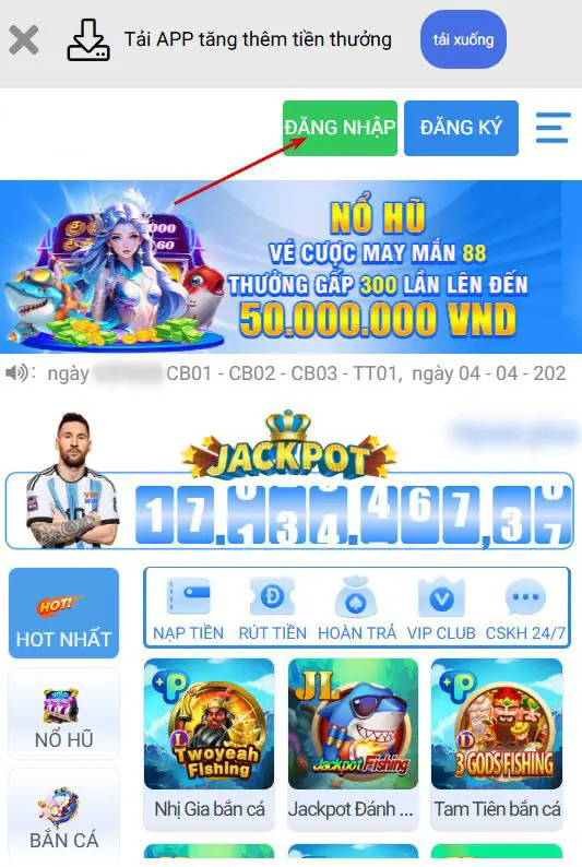 Đăng nhập Vin777 - Bước 1