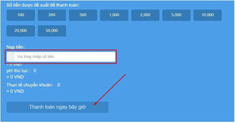 Nhập tiền cần nạp