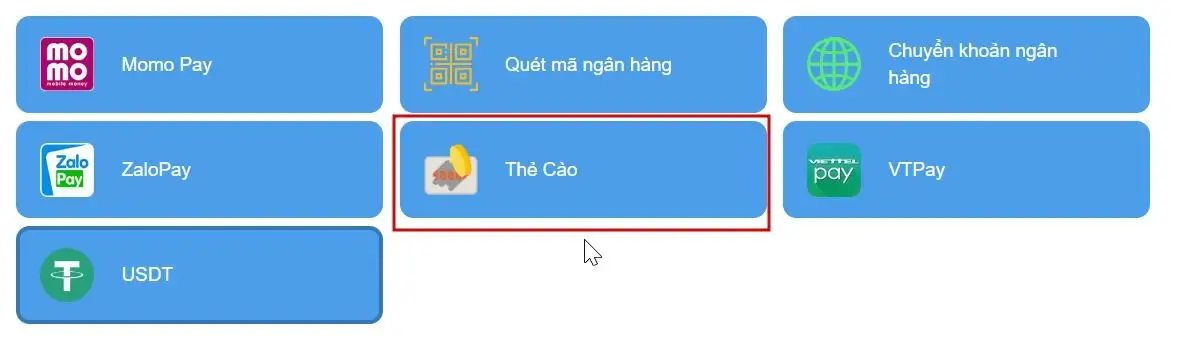 Nạp tiền Vin777 thẻ cào