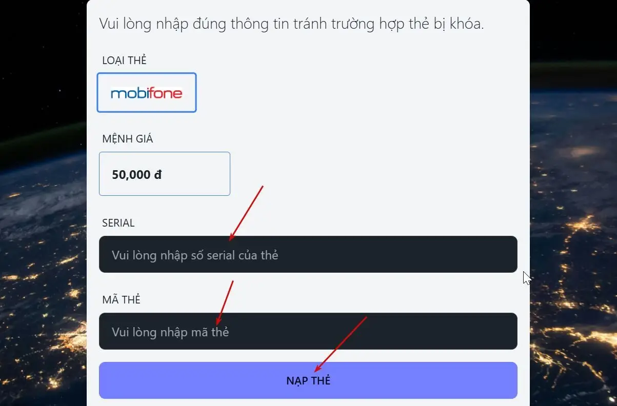Nạp tiền thẻ cào