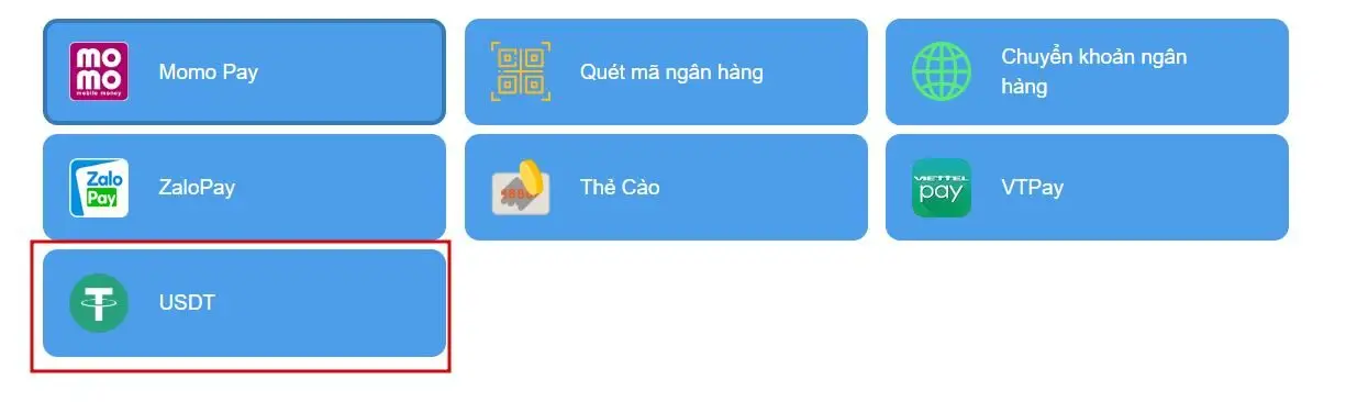 Nạp tiền Vin777 USDT